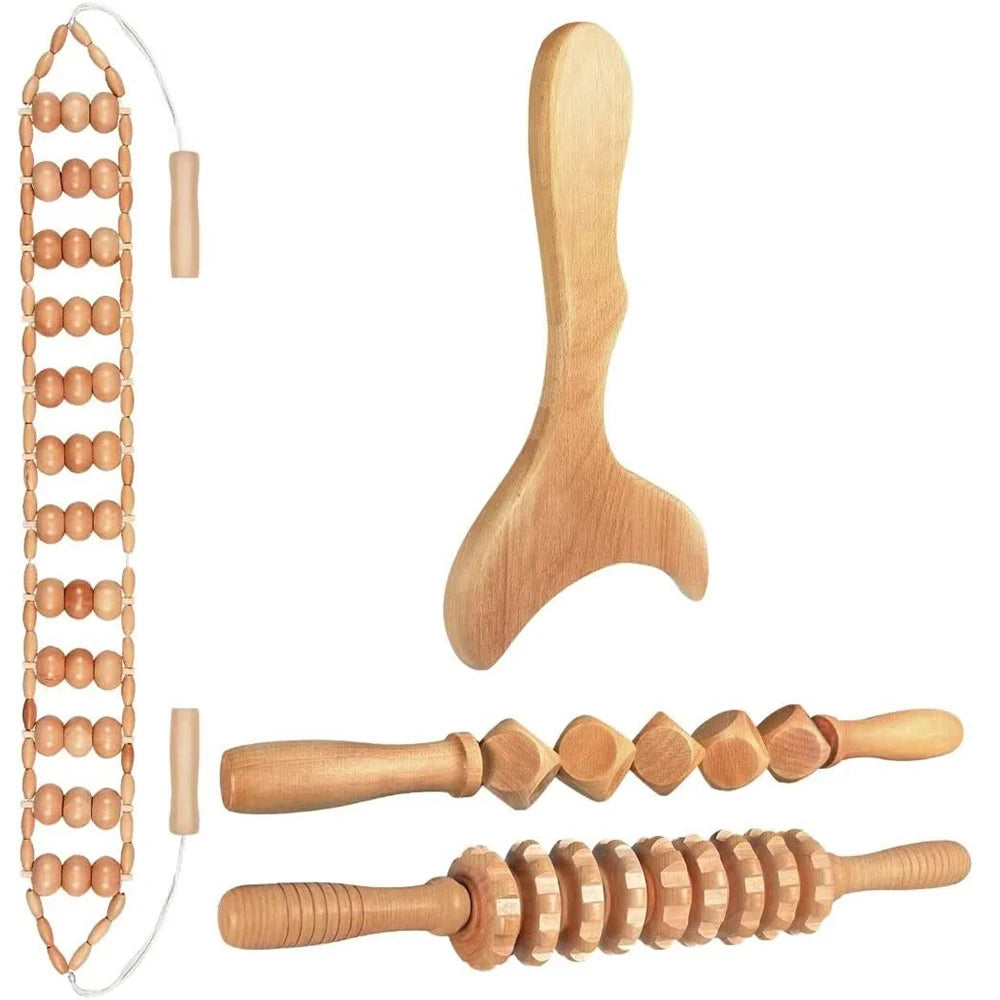 Wood Therapy Massage Tools Wooden Massager Kit for Anticellulite, Body Contouring, Muscle Relax