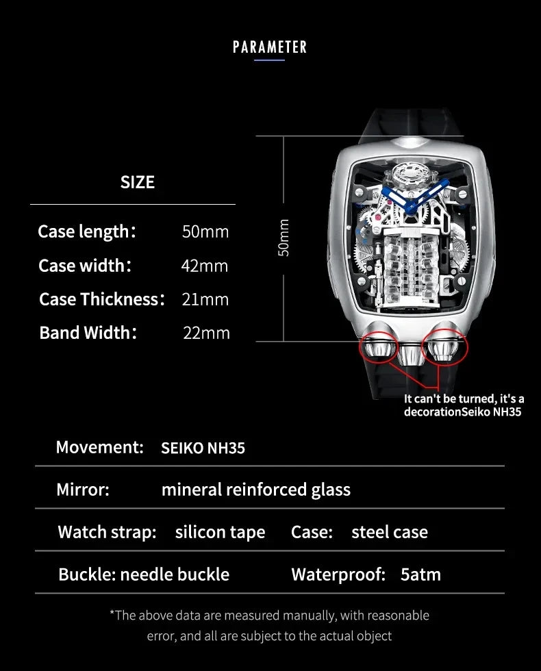 PINDU Design Men's Watches Top Brand Luxury Military Sport Men NH05 Automatic Watch Waterproof Mechanical Watches.