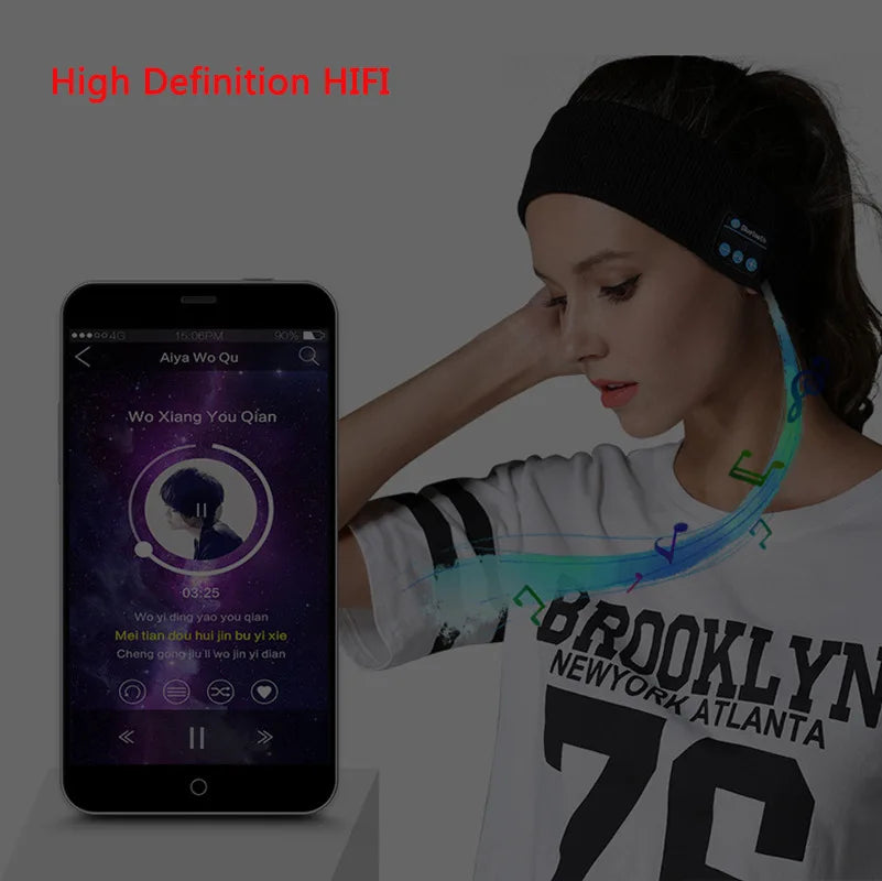 Man & Women Headphone Bluetooth-Compatible Wireless Music Sport Headbands Soft Eye Mask Headset with Mic Yoga Hair Bands.