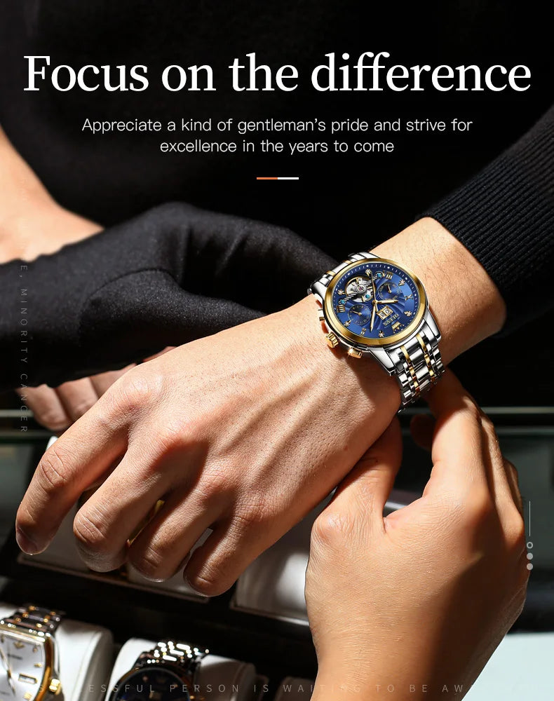 OLEVS 9910 Mens Watch Original Luxury Brand Waterproof Luminous Automatic Mechanical Watch Dual Calendar Watch Box Reloj.
