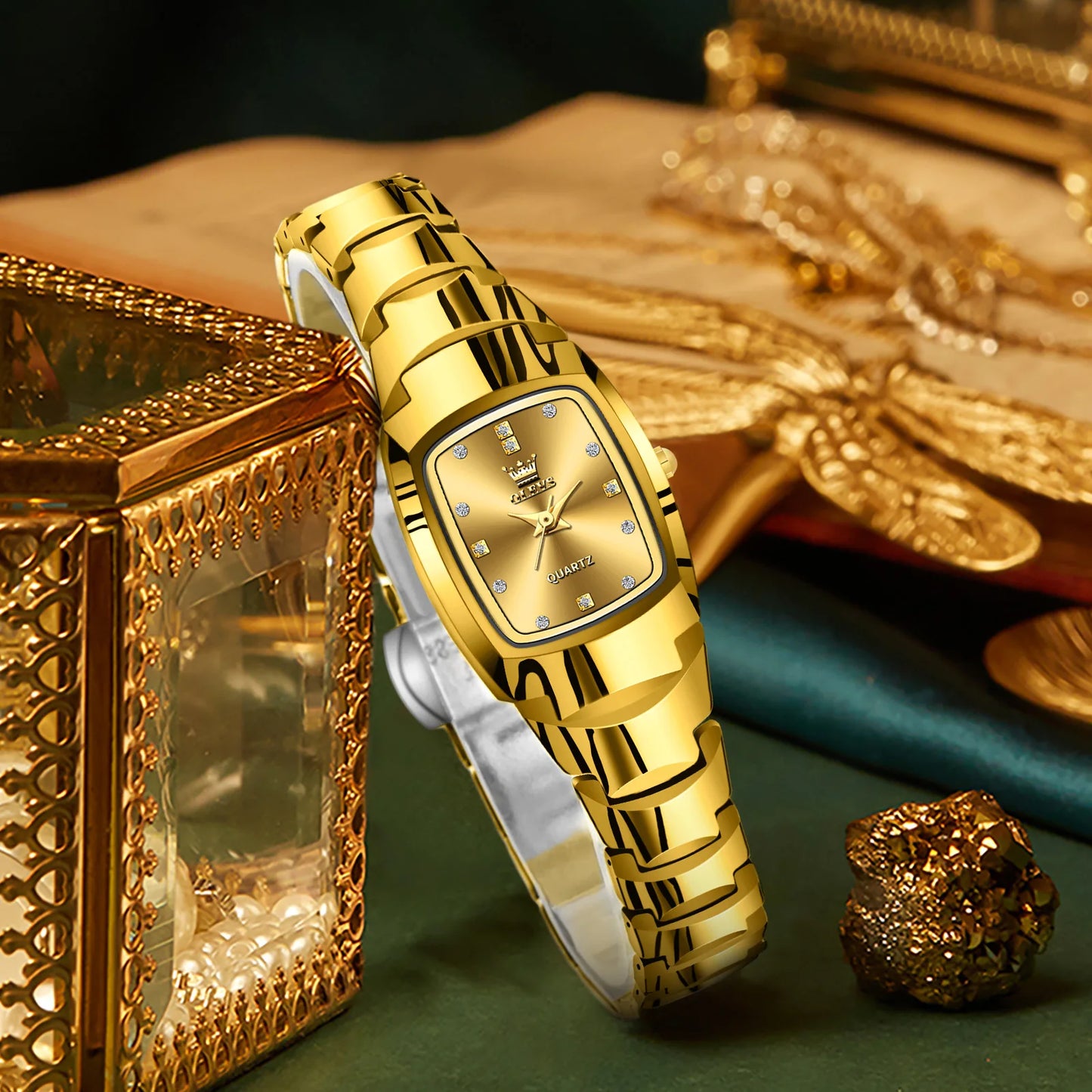 OLEVS Ladies Waterproof Watch Gold Luxury Stainless Steel Women Watches Creative Fashion Original Elegant Quartz Wristwatch.