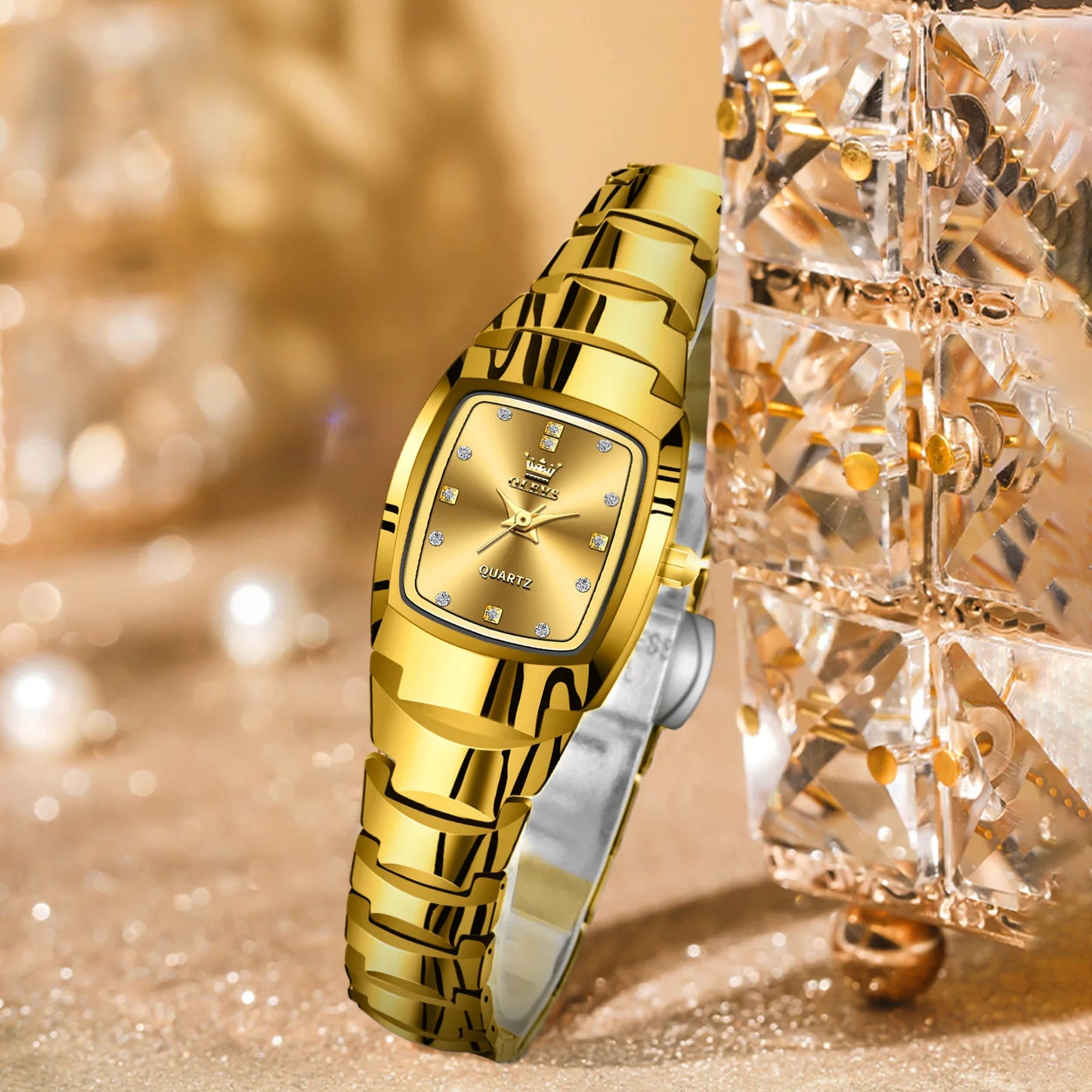 OLEVS Ladies Waterproof Watch Gold Luxury Stainless Steel Women Watches Creative Fashion Original Elegant Quartz Wristwatch.