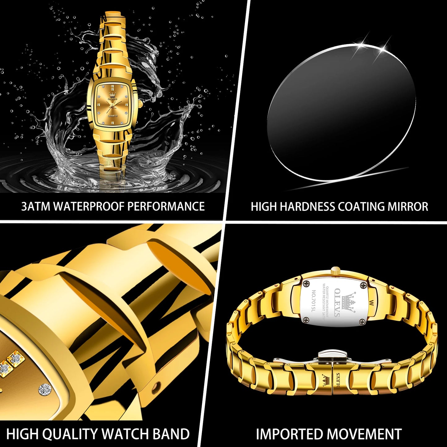 OLEVS Ladies Waterproof Watch Gold Luxury Stainless Steel Women Watches Creative Fashion Original Elegant Quartz Wristwatch.