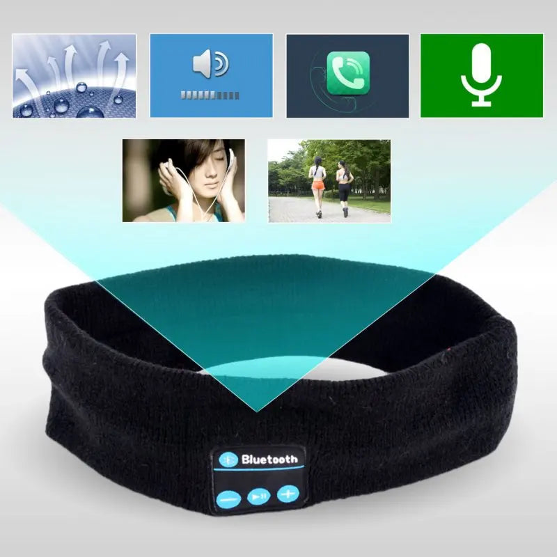 Man & Women Headphone Bluetooth-Compatible Wireless Music Sport Headbands Soft Eye Mask Headset with Mic Yoga Hair Bands.