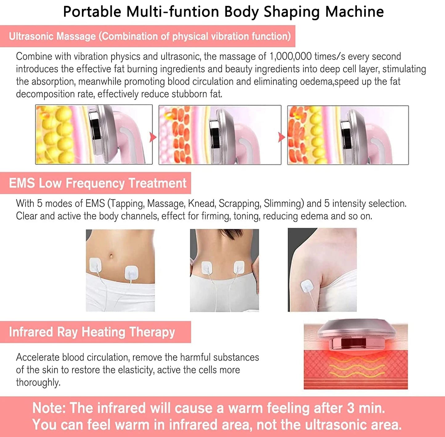 3 in 1 Cavitation Ultrasonic Machine Weight Loss Microcurrent EMS Body Slimming Massager Fat Burner Cream Gel