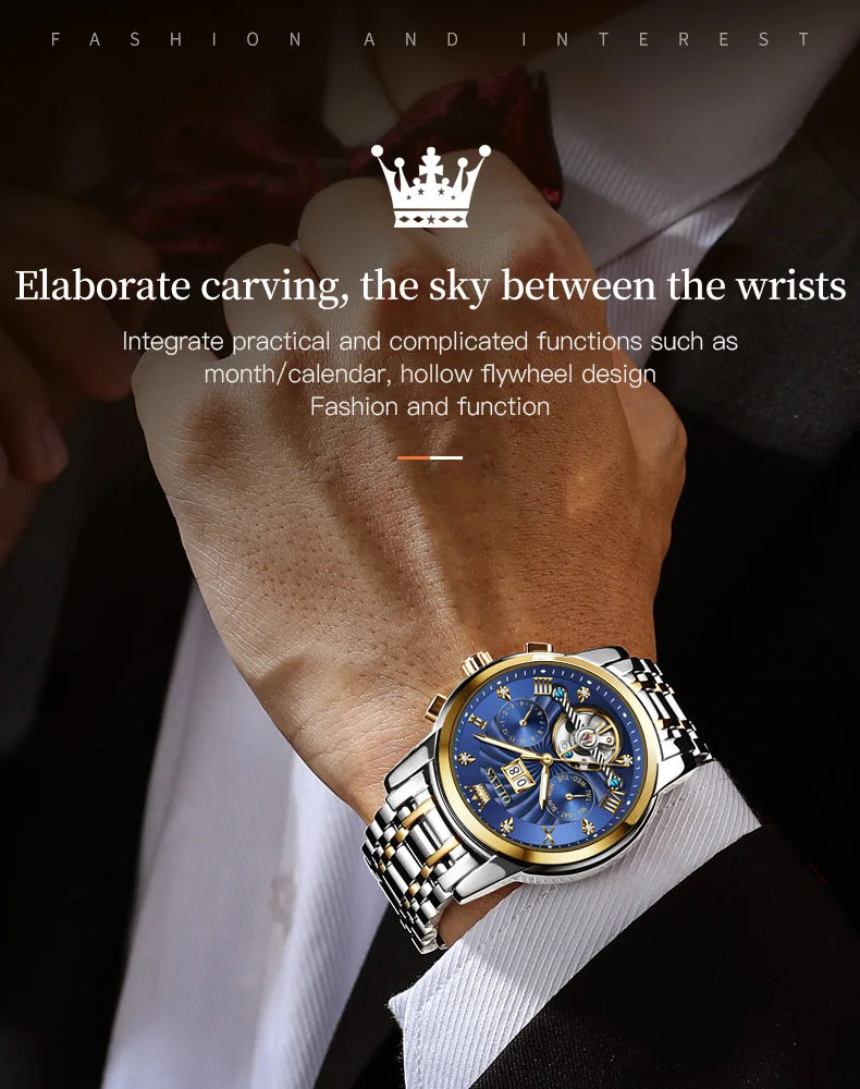 OLEVS 9910 Mens Watch Original Luxury Brand Waterproof Luminous Automatic Mechanical Watch Dual Calendar Watch Box Reloj.