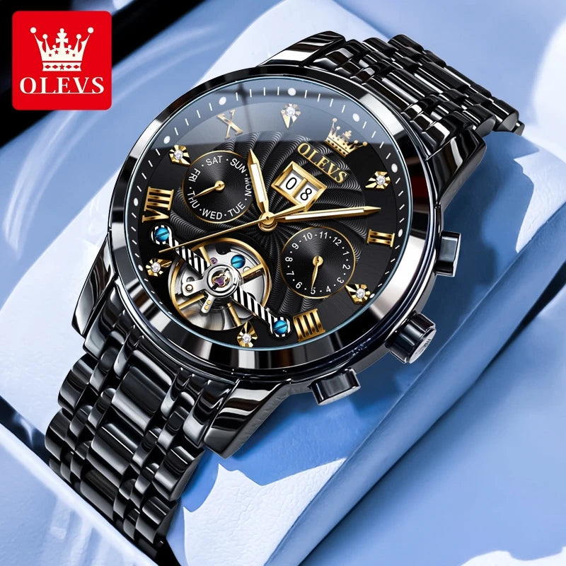 OLEVS 9910 Mens Watch Original Luxury Brand Waterproof Luminous Automatic Mechanical Watch Dual Calendar Watch Box Reloj.