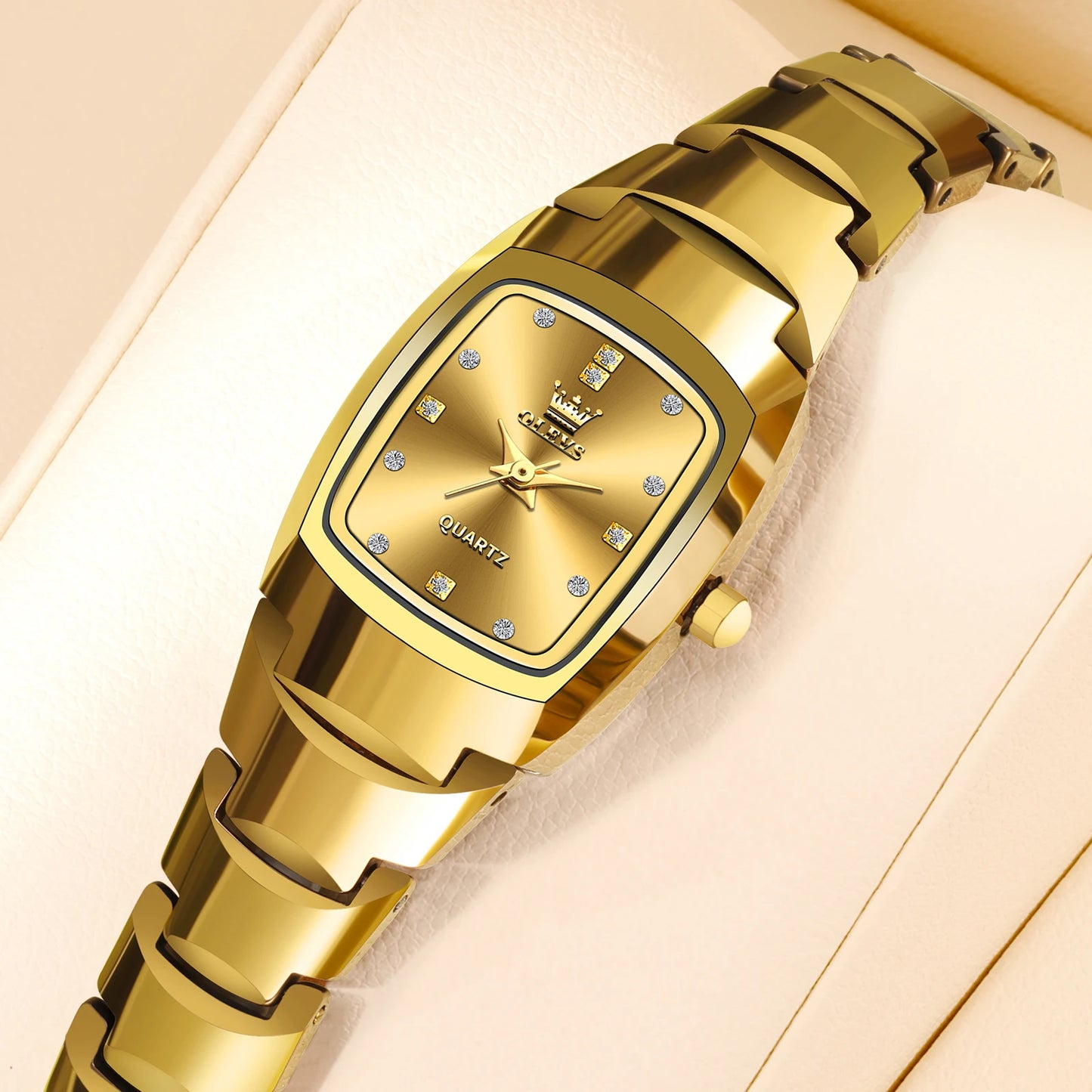 OLEVS Ladies Waterproof Watch Gold Luxury Stainless Steel Women Watches Creative Fashion Original Elegant Quartz Wristwatch.