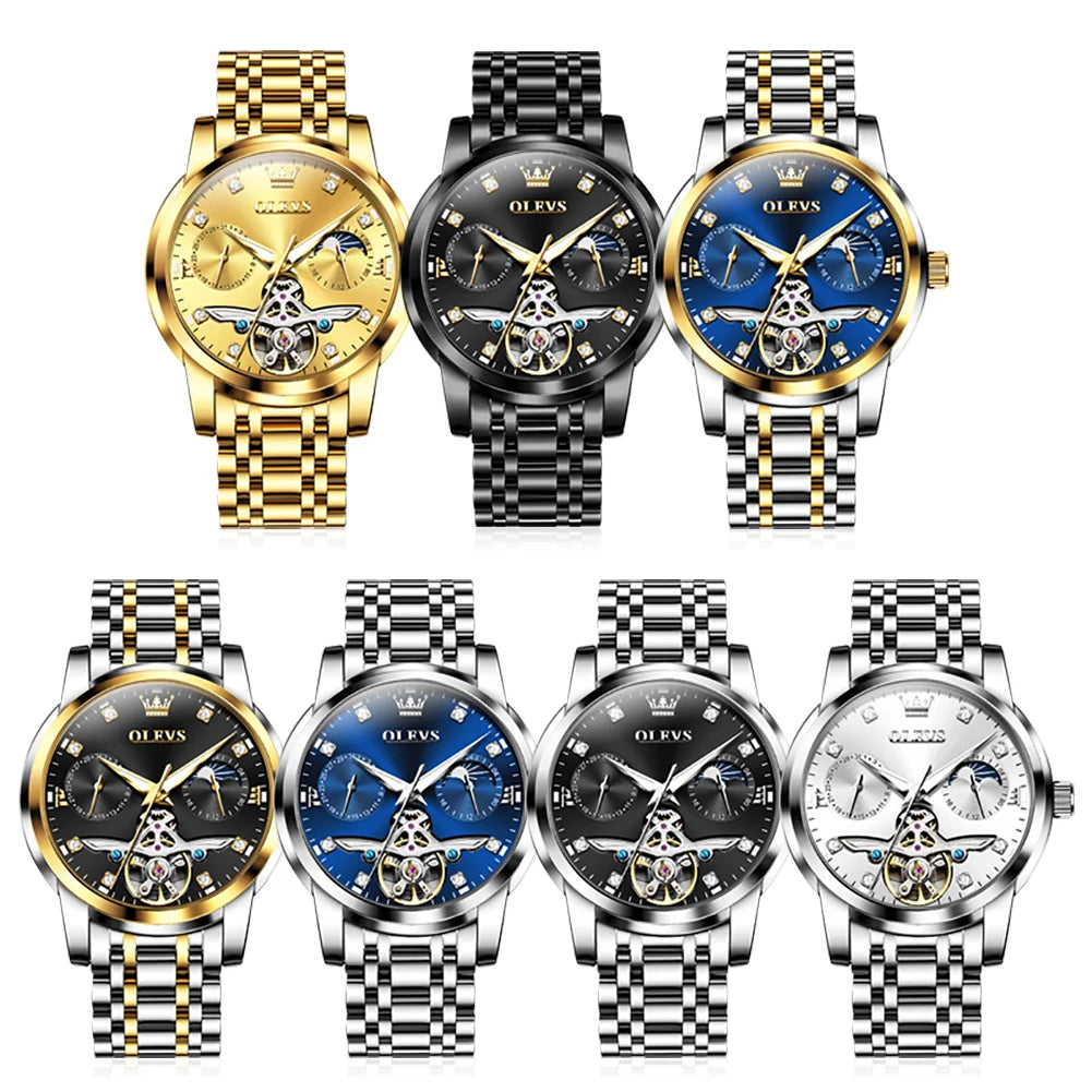 OLEVS 6703 Automatic Mechanical Watch for Men Multi functional Dial 30M Waterproof Luminous Stainless steel Wristwatch