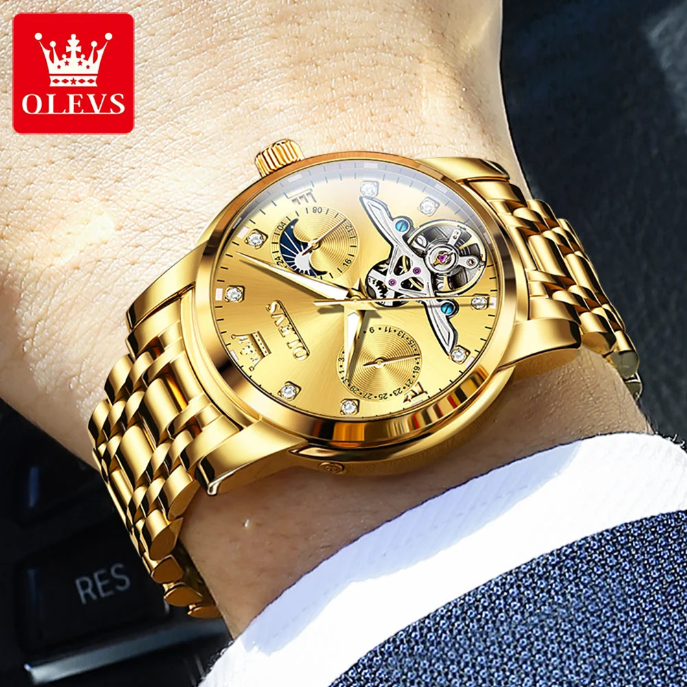 OLEVS 6703 Automatic Mechanical Watch for Men Multi functional Dial 30M Waterproof Luminous Stainless steel Wristwatch