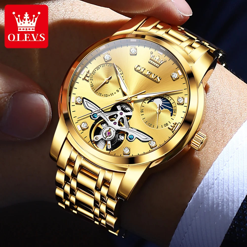 OLEVS 6703 Automatic Mechanical Watch for Men Multi functional Dial 30M Waterproof Luminous Stainless steel Wristwatch