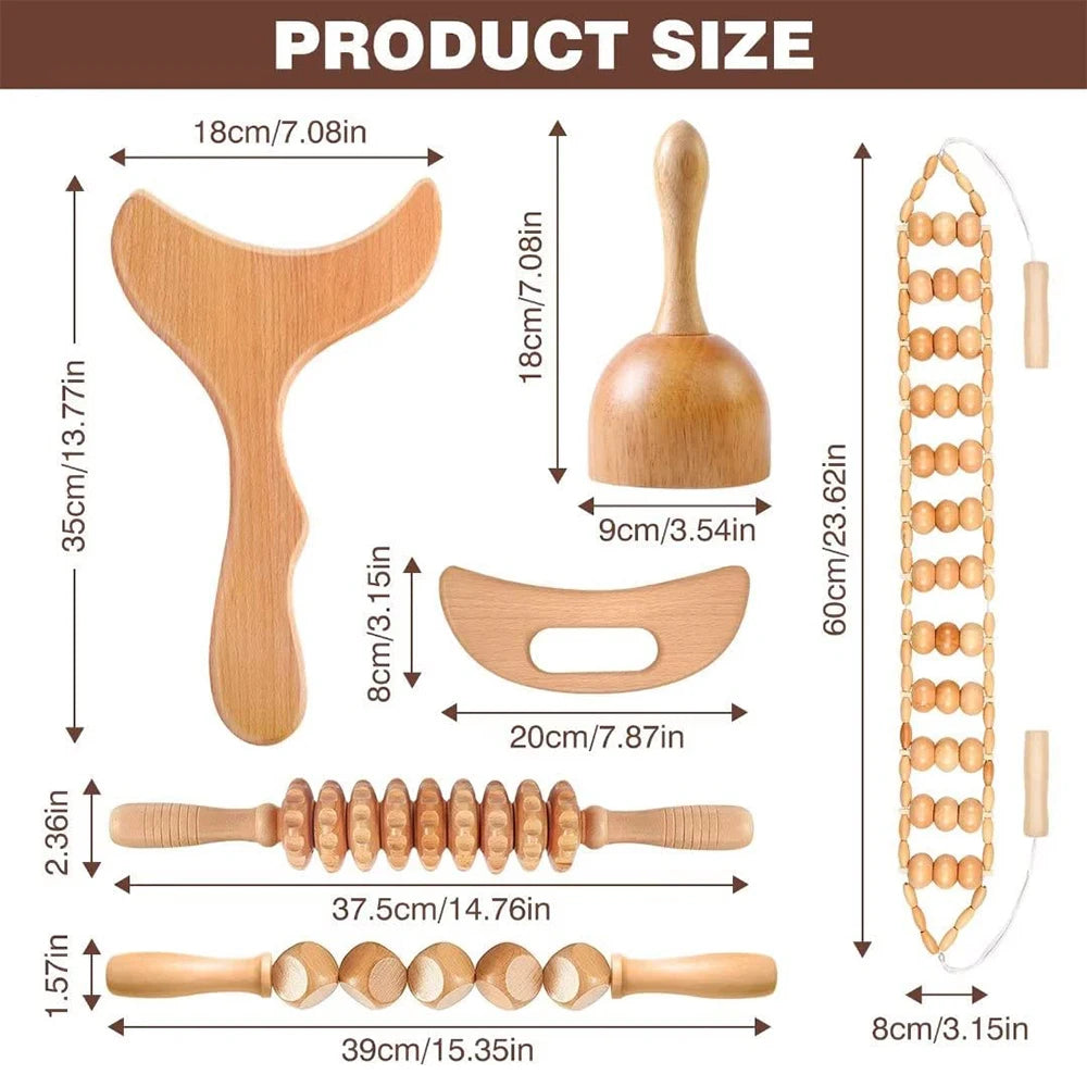 Wood Therapy Massage Tools Wooden  Massager Kit for Anticellulite, Body Contouring, Muscle Relax