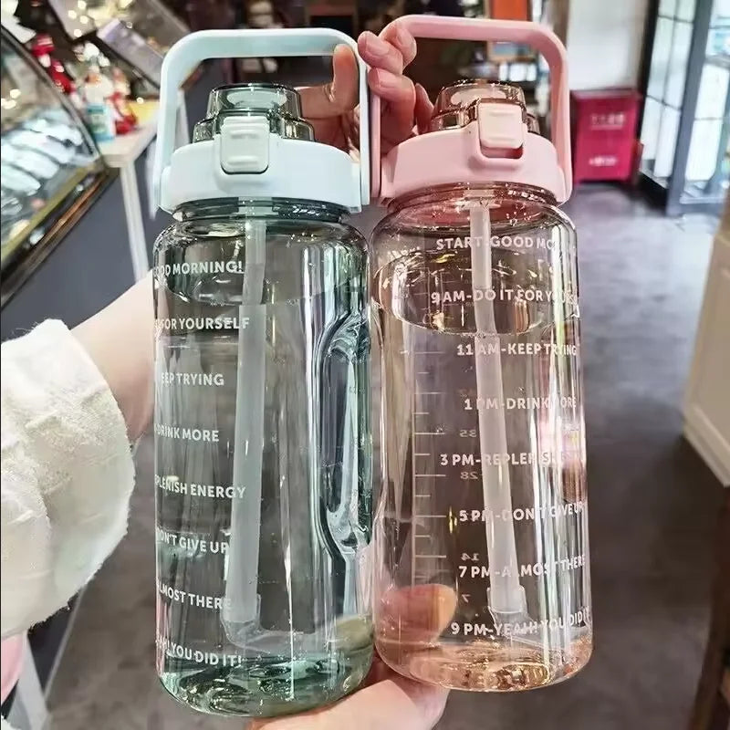 2 Liters Straw Plastic Water Bottle Large Portable Travel Bottle Sports Fitness High Value.