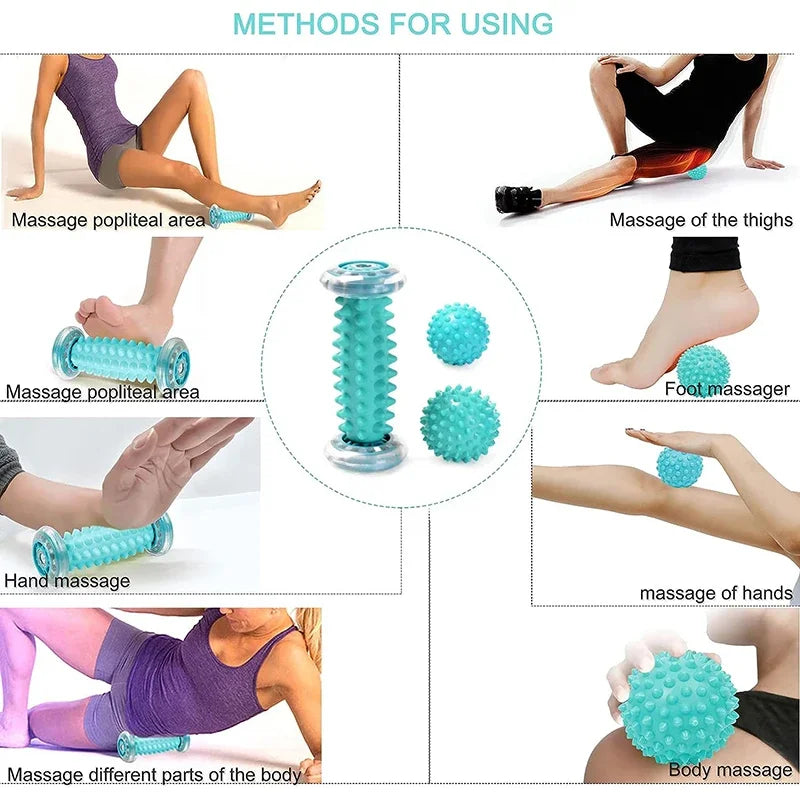 Foot Massager Massage Roller Yoga Massage Ball Plantar Fascia Roller Muscle Relaxation Sports Fitness Body Exercise Set