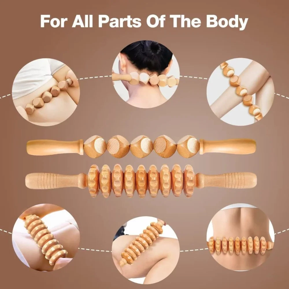 Wood Therapy Massage Tools Wooden  Massager Kit for Anticellulite, Body Contouring, Muscle Relax