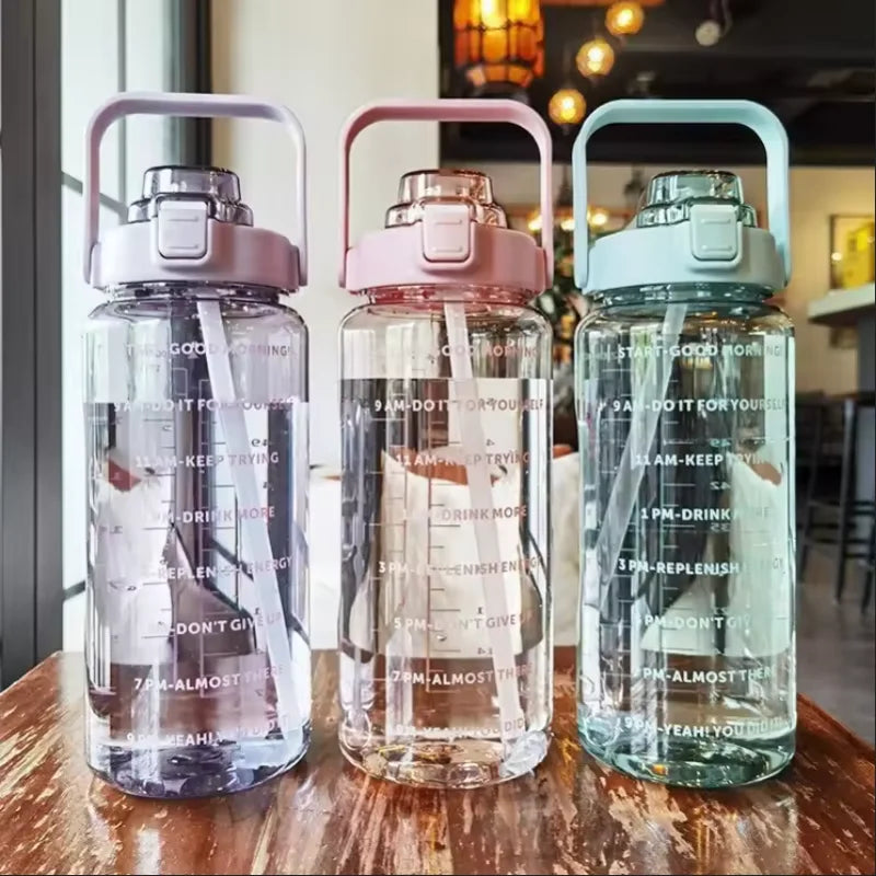 2 Liters Straw Plastic Water Bottle Large Portable Travel Bottle Sports Fitness High Value.