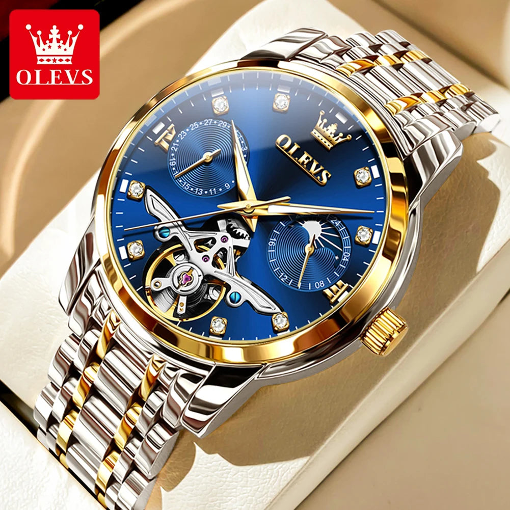 OLEVS 6703 Automatic Mechanical Watch for Men Multi functional Dial 30M Waterproof Luminous Stainless steel Wristwatch
