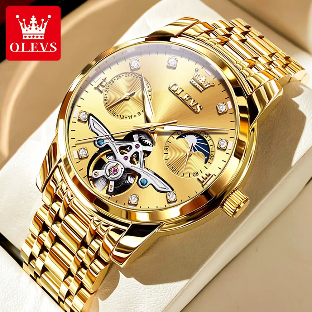OLEVS 6703 Automatic Mechanical Watch for Men Multi functional Dial 30M Waterproof Luminous Stainless steel Wristwatch