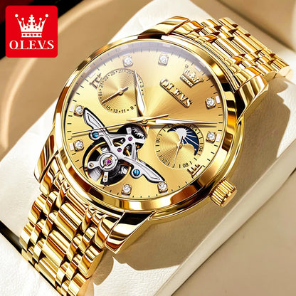 OLEVS 6703 Automatic Mechanical Watch for Men Multi functional Dial 30M Waterproof Luminous Stainless steel Wristwatch