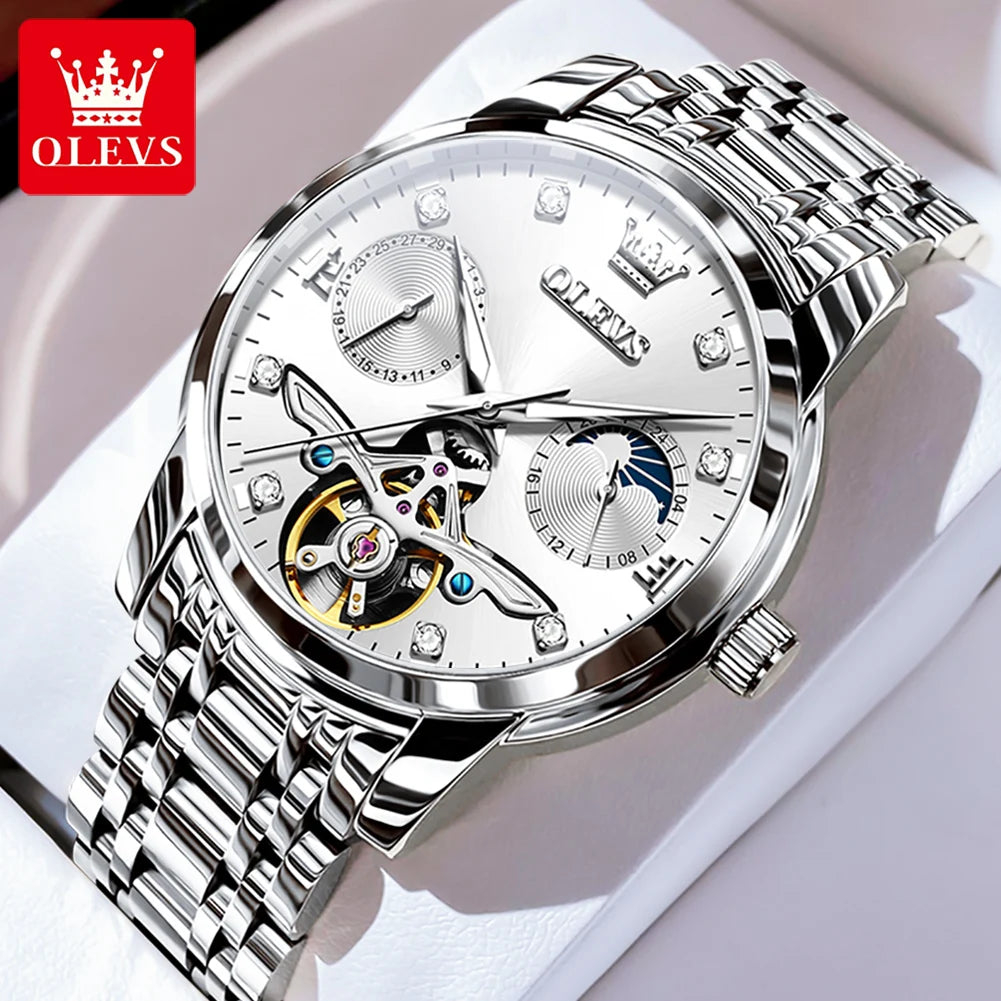OLEVS 6703 Automatic Mechanical Watch for Men Multi functional Dial 30M Waterproof Luminous Stainless steel Wristwatch