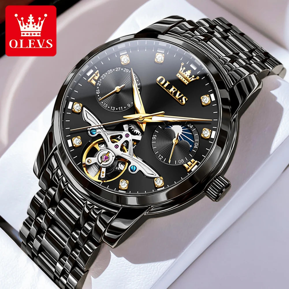 OLEVS 6703 Automatic Mechanical Watch for Men Multi functional Dial 30M Waterproof Luminous Stainless steel Wristwatch