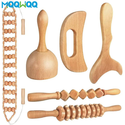 Wood Therapy Massage Tools Wooden  Massager Kit for Anticellulite, Body Contouring, Muscle Relax