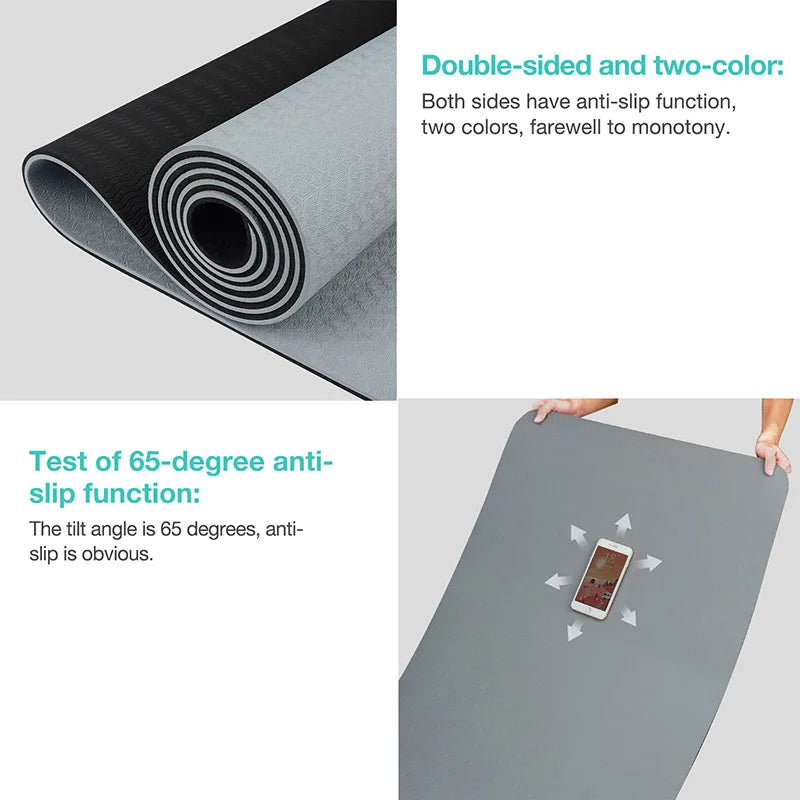 Yoga Mat, Double-Sided Non Slip Eco Friendly Fitness Exercise Mat with Strap TPE Yoga Mats for Women Men.