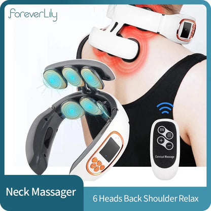 6 Heads Smart Electric Neck and Back Pulse Massager TENS Wireless