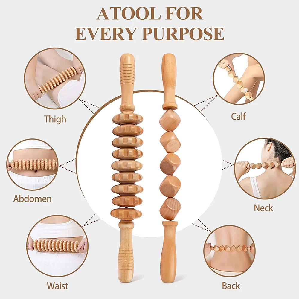 Wood Therapy Massage Tools Wooden  Massager Kit for Anticellulite, Body Contouring, Muscle Relax