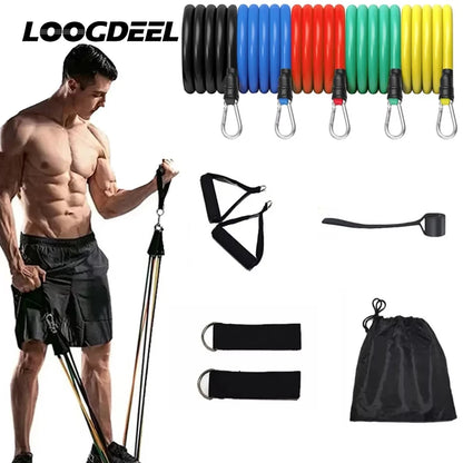 LOOGDEEL 11PCS/Set Resistance Bands Pedal Exercise Body Training Workout Women and Men Fitness Yoga Pull Rope Exercises Latex Tubes.