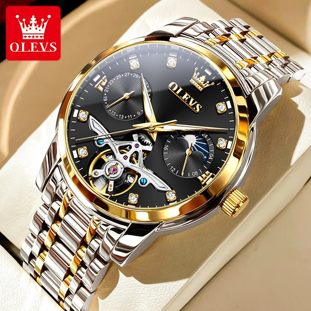 OLEVS 6703 Automatic Mechanical Watch for Men Multi functional Dial 30M Waterproof Luminous Stainless steel Wristwatch