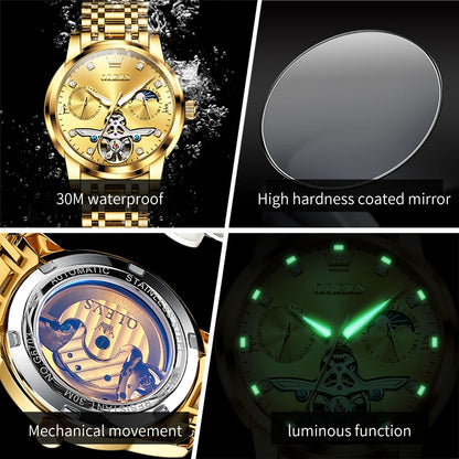 OLEVS 6703 Automatic Mechanical Watch for Men Multi functional Dial 30M Waterproof Luminous Stainless steel Wristwatch
