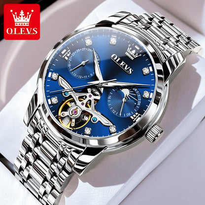 OLEVS 6703 Automatic Mechanical Watch for Men Multi functional Dial 30M Waterproof Luminous Stainless steel Wristwatch