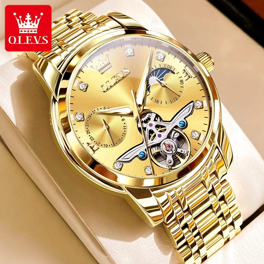 OLEVS 6703 Automatic Mechanical Watch for Men Multi functional Dial 30M Waterproof Luminous Stainless steel Wristwatch
