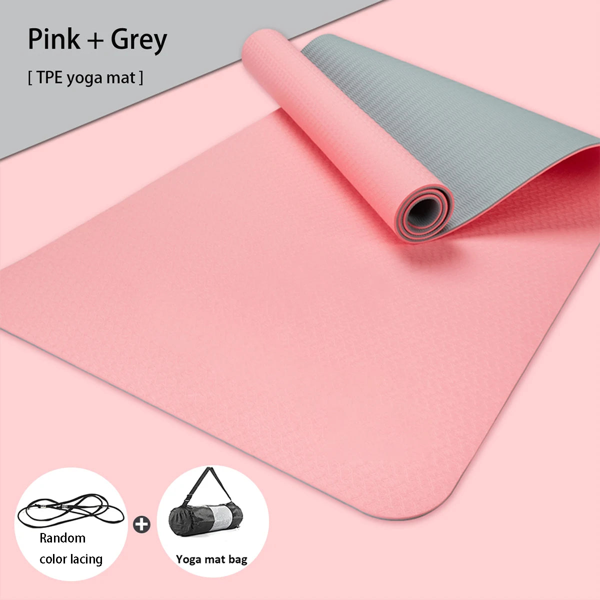 Yoga Mat, Double-Sided Non Slip Eco Friendly Fitness Exercise Mat with Strap TPE Yoga Mats for Women Men.