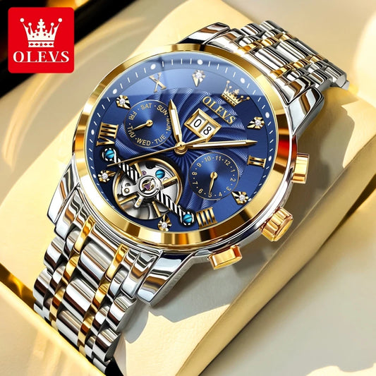 OLEVS 9910 Mens Watch Original Luxury Brand Waterproof Luminous  Automatic Mechanical Watch Dual Calendar Watch Box Reloj.