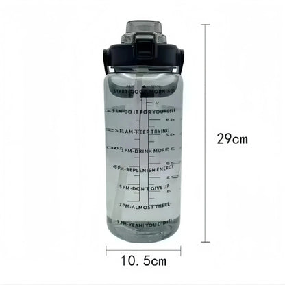 2L Large Capacity Plastic Straw Water Cup Drink Bottle Portable Handheld Water Bottle With Time Marker For Outdoor Sports Gym