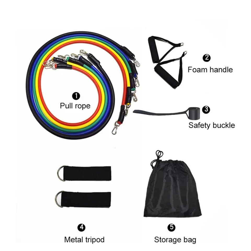 LOOGDEEL 11PCS/Set Resistance Bands Pedal Exercise Body Training Workout Women and Men Fitness Yoga Pull Rope Exercises Latex Tubes.