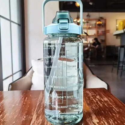2L Large Capacity Plastic Straw Water Cup Drink Bottle Portable Handheld Water Bottle With Time Marker For Outdoor Sports Gym