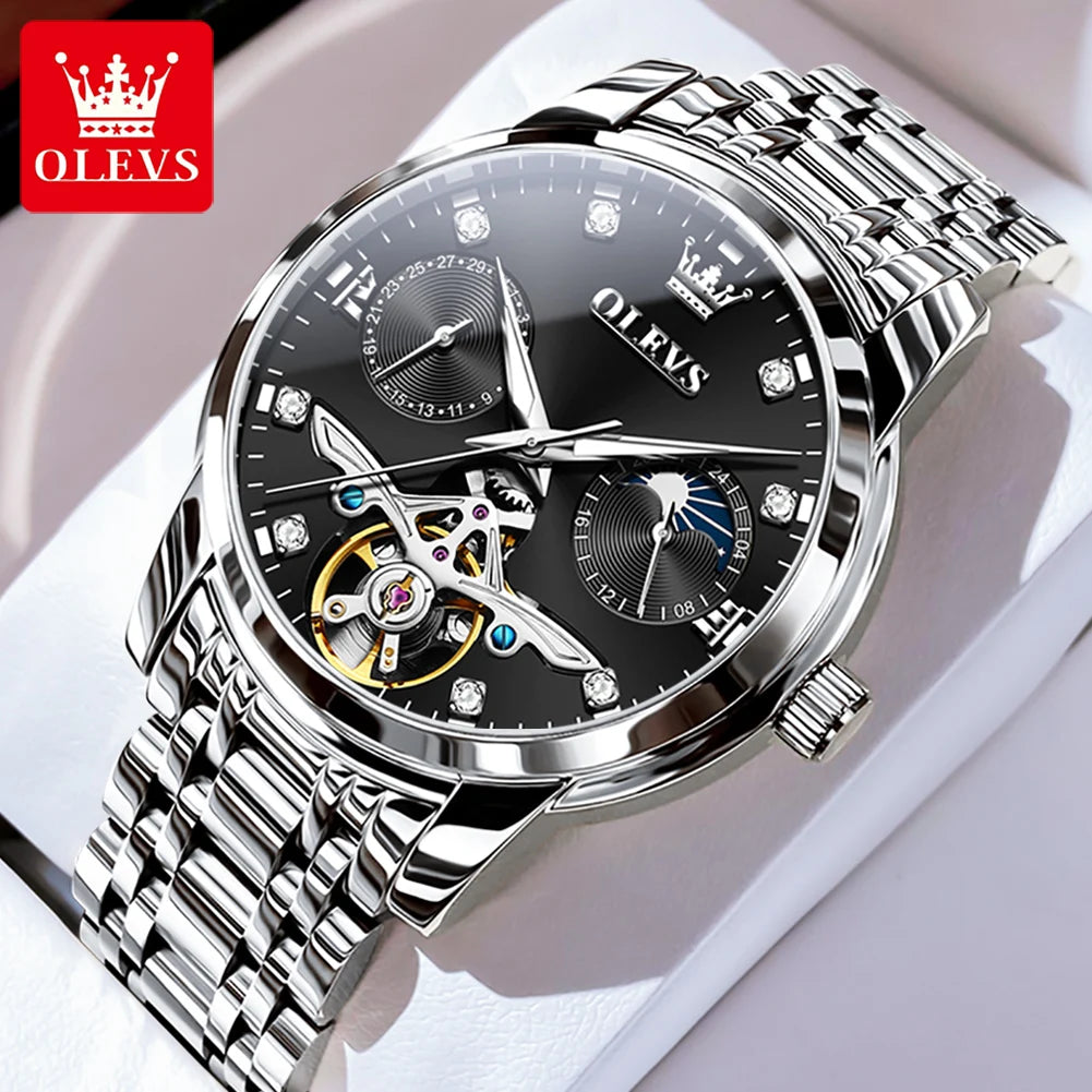 OLEVS 6703 Automatic Mechanical Watch for Men Multi functional Dial 30M Waterproof Luminous Stainless steel Wristwatch