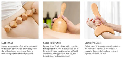 Wood Therapy Massage Tools Wooden  Massager Kit for Anticellulite, Body Contouring, Muscle Relax